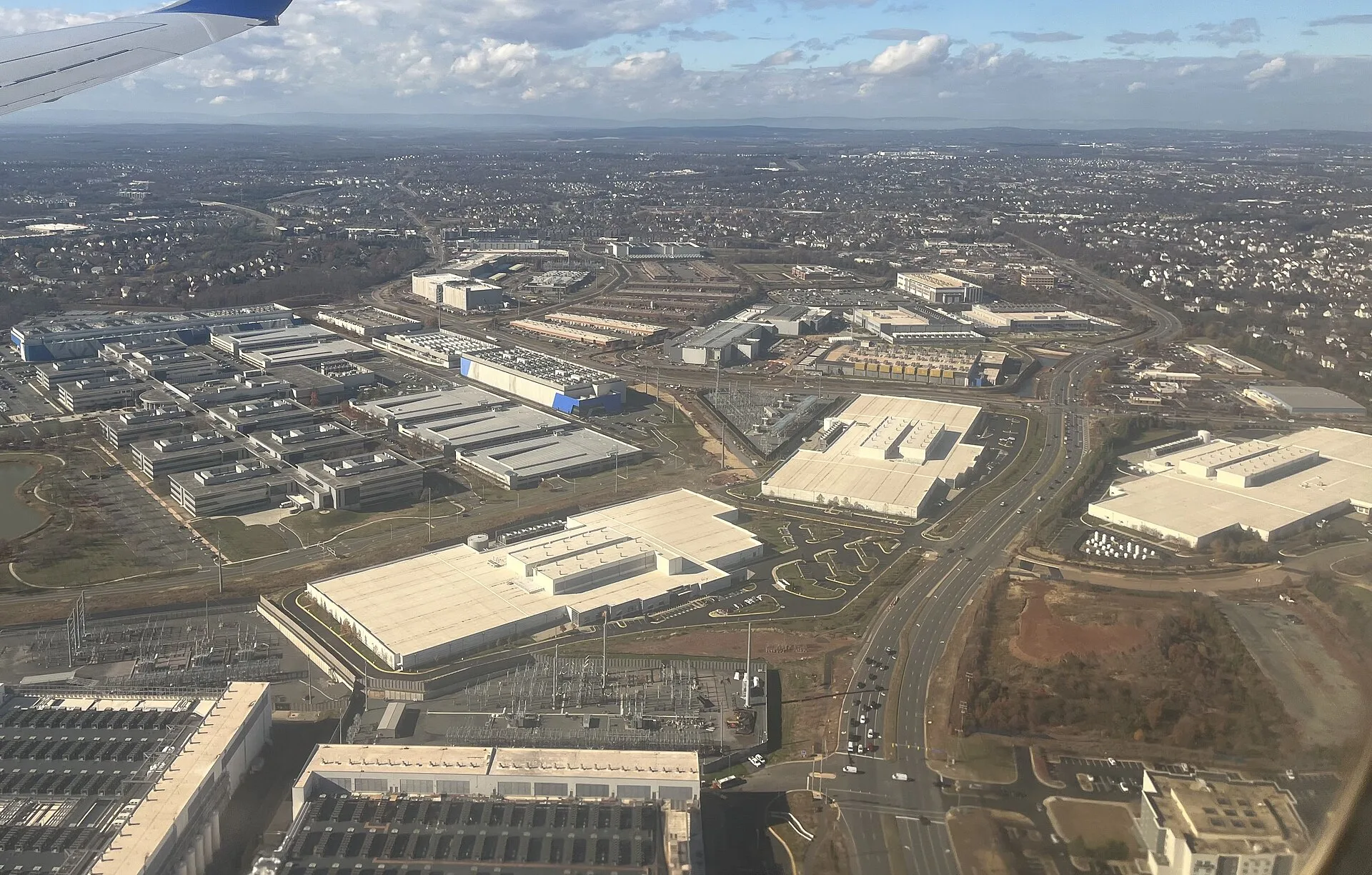 Data center buildings near Ashburn, Virginia, seen from the air. The picture does not show the Augusta site.