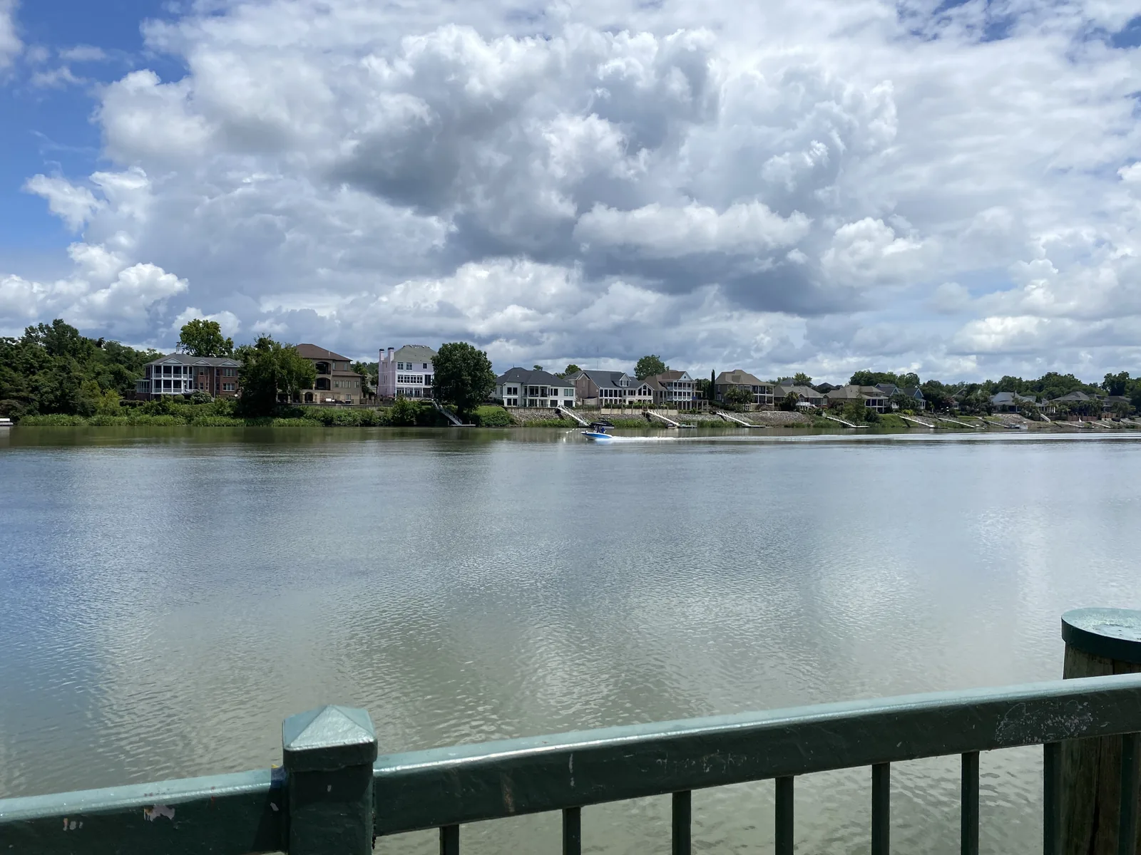 Homes on the South Carolina bank of the Savannah River, seen from the Augusta Riverwalk.