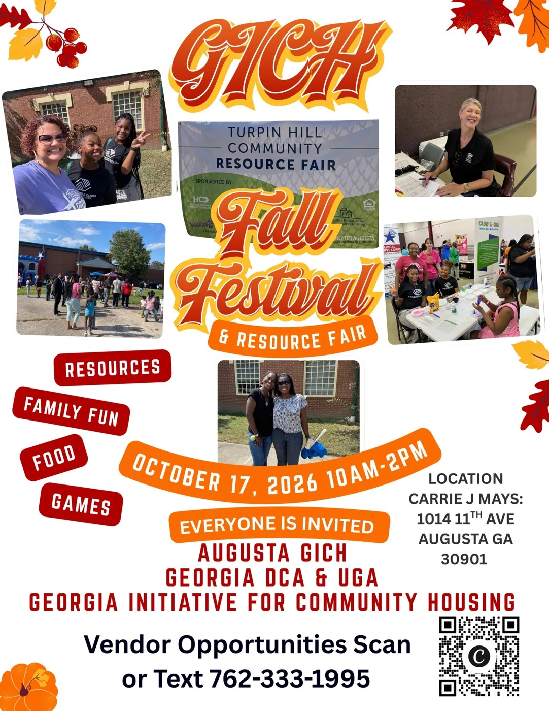 The flyer for the GICH Fall Festival and Resource Fair at Carrie J. Mays Park.