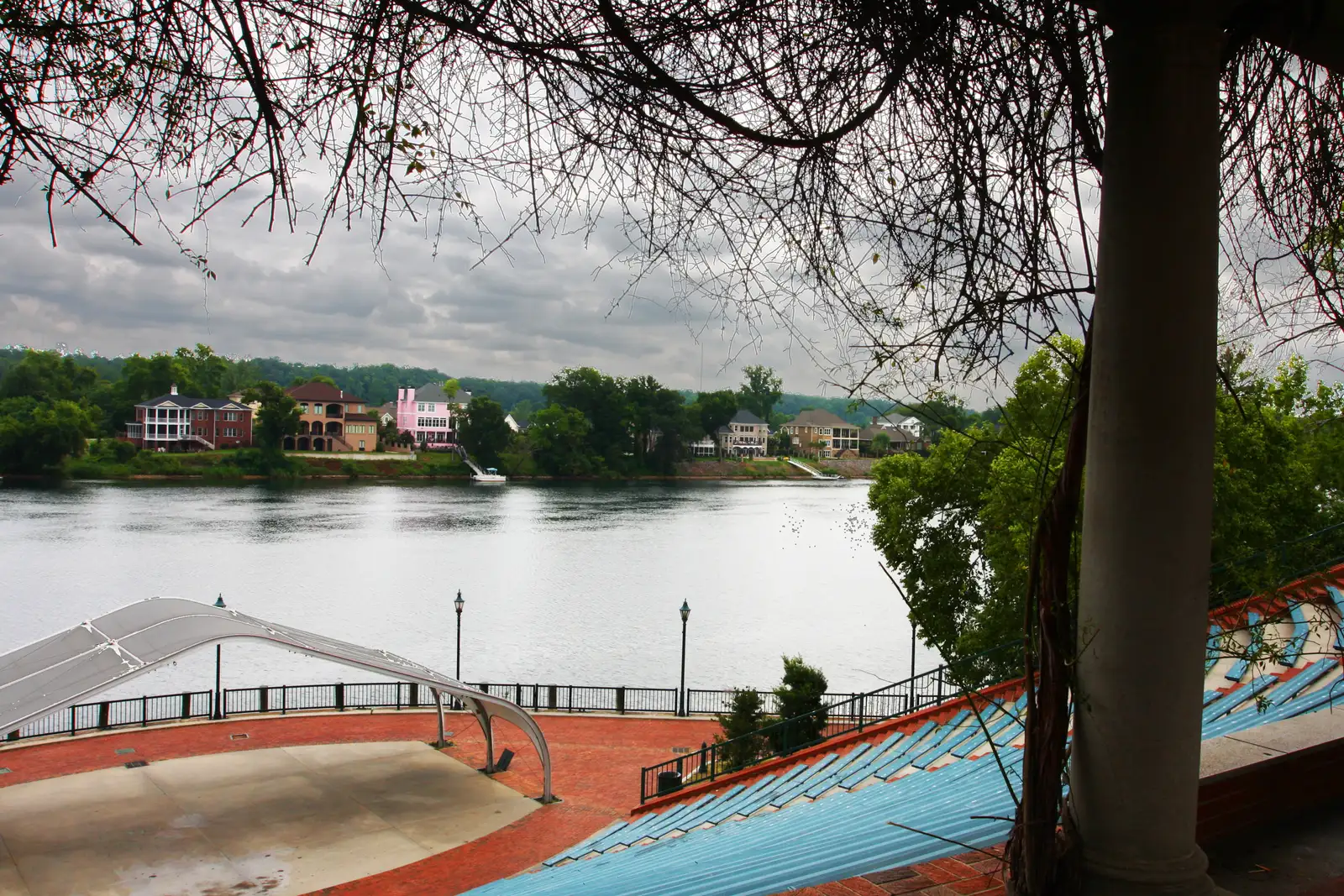 The Jessye Norman Amphitheater on the Augusta Riverwalk, with the Savannah River behind the stage.