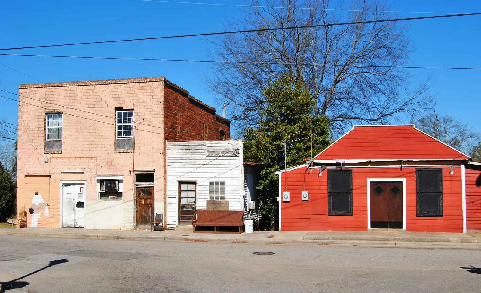Storefronts at the end of Fleming Avenue in the Sand Hills Historic District.